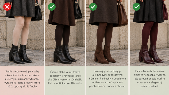 Čierne čižmy + svetlé pančuchy + tmavá sukňa - vizualizácia